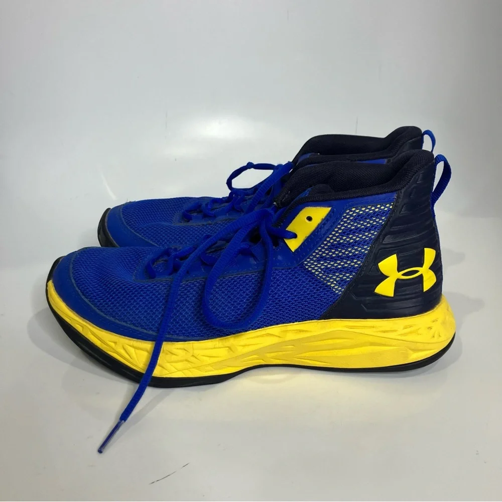 Under Armour royal blue yellow jet 2018 grade school basketball sneakers youth 6